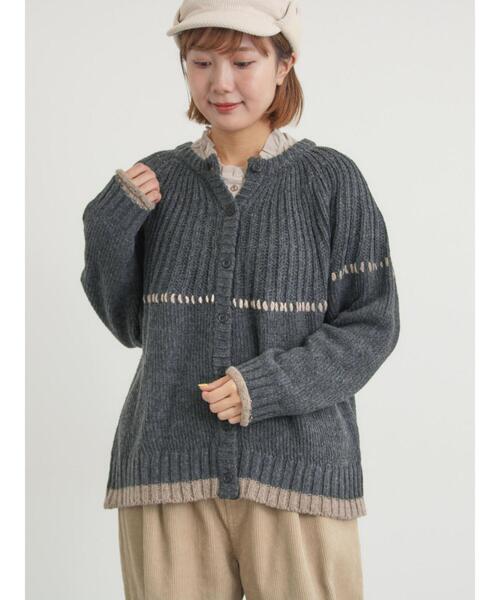 Samansa Mos2（サマンサ モスモス）の「ラウンド切替ステッチ前後2WAYニット（カーディガン/ボレロ・レディース・オフホワイト/チャコールグレー/ベージュ・F）」の11枚目の写真