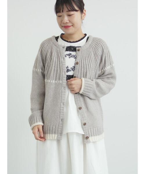 Samansa Mos2（サマンサ モスモス）の「ラウンド切替ステッチ前後2WAYニット（カーディガン/ボレロ・レディース・オフホワイト/チャコールグレー/ベージュ・F）」の18枚目の写真