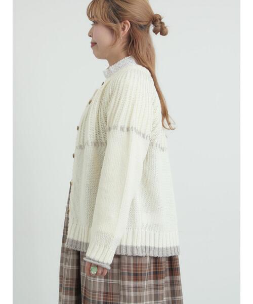 Samansa Mos2（サマンサ モスモス）の「ラウンド切替ステッチ前後2WAYニット（カーディガン/ボレロ・レディース・オフホワイト/チャコールグレー/ベージュ・F）」の9枚目の写真