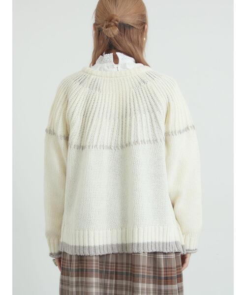 Samansa Mos2（サマンサ モスモス）の「ラウンド切替ステッチ前後2WAYニット（カーディガン/ボレロ・レディース・オフホワイト/チャコールグレー/ベージュ・F）」の10枚目の写真