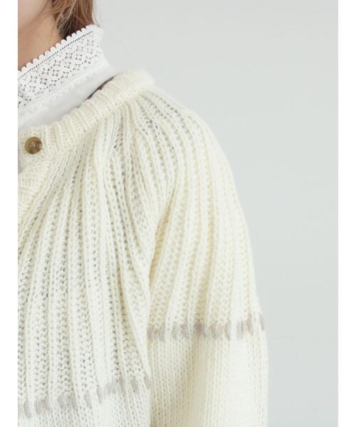 Samansa Mos2（サマンサ モスモス）の「ラウンド切替ステッチ前後2WAYニット（カーディガン/ボレロ・レディース・オフホワイト/チャコールグレー/ベージュ・F）」の12枚目の写真