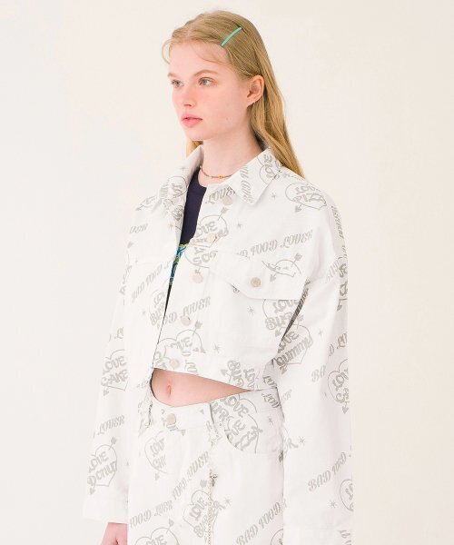 MAINBOOTH(メインブース)の「Love JF Crop Jacket(WHITE)(デニムジャケット・レディース・その他・ONE SIZE)」の1枚目の写真