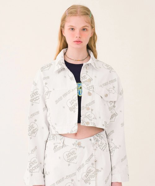 MAINBOOTH(メインブース)の「Love JF Crop Jacket(WHITE)(デニムジャケット・レディース・その他・ONE SIZE)」の2枚目の写真