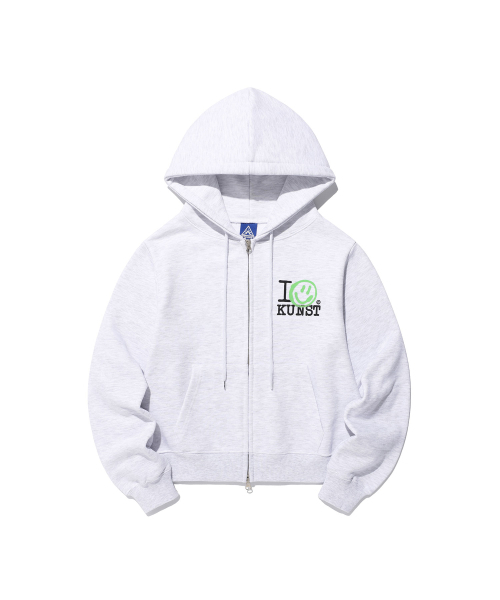 ISTKUNST(イストクンスト)の「I SMILEY KUNST CROP HOOD ZIP UP_LIGHT GREY(IK2FSMM483A)(パーカー・レディース・ライトグレー・M/S)」の1枚目の写真