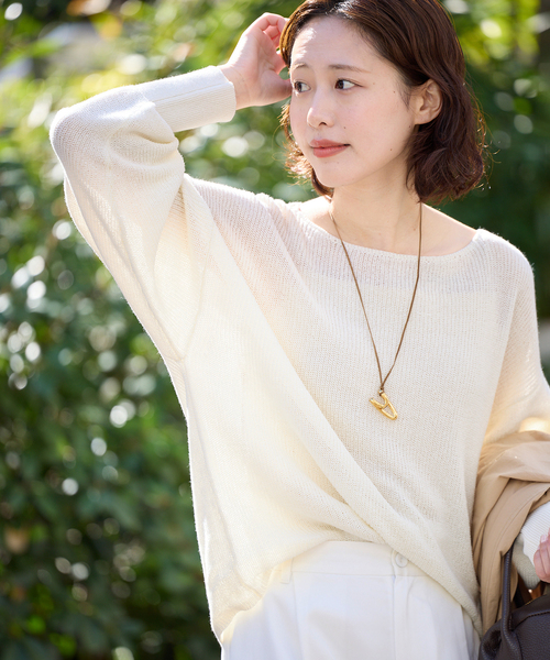 SLOBE IENA(スローブイエナ)の「《追加》リネン混畦ニット(ニット/セーター・レディース・ホワイト/ピンク/ブラック/サックスブルー・FREE)」の1枚目の写真