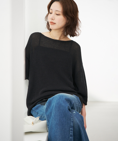 SLOBE IENA(スローブイエナ)の「《追加》リネン混畦ニット(ニット/セーター・レディース・ホワイト/ピンク/ブラック/サックスブルー・FREE)」の8枚目の写真