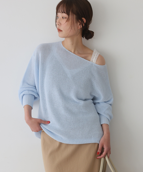 SLOBE IENA(スローブイエナ)の「《追加》リネン混畦ニット(ニット/セーター・レディース・ホワイト/ピンク/ブラック/サックスブルー・FREE)」の22枚目の写真