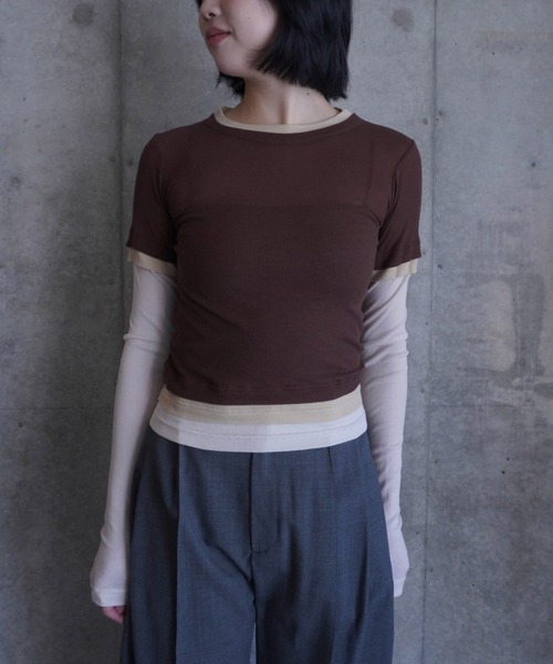 G.V.G.V.(ジーヴィージーヴィー)の「LAYERED L/S TOP(Tシャツ/カットソー・レディース・ブラウン/ブラック・ONE SIZE)」の2枚目の写真