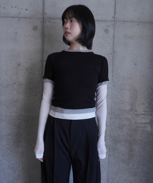G.V.G.V.(ジーヴィージーヴィー)の「LAYERED L/S TOP(Tシャツ/カットソー・レディース・ブラウン/ブラック・ONE SIZE)」の1枚目の写真