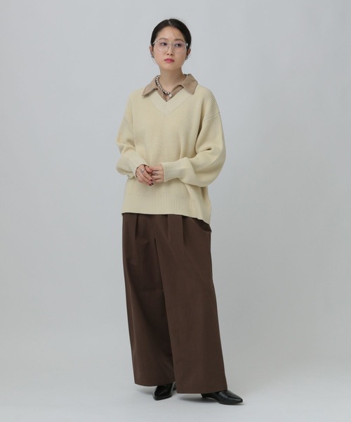 LEPSIM(レプシィム)の「5ゲージドッキングカラーVニット 642087(ニット/セーター・レディース・グレー/アイボリー/ブラック・FREE)」の7枚目の写真