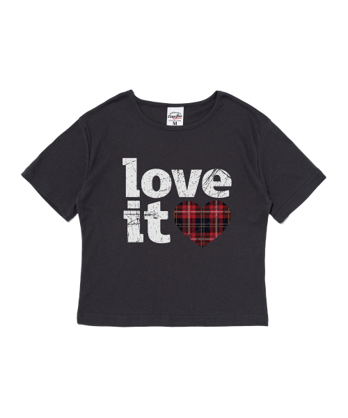 CARGOBROS FOR WOMAN(カーゴブロスフォーウィメン)の「ヴィンテージチェックハートショート半袖Tシャツ(チャコール)(Tシャツ/カットソー・レディース・その他・FREE)」の1枚目の写真