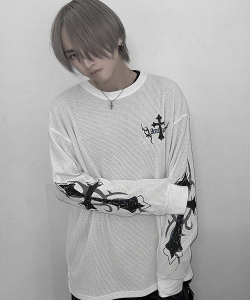 SILVER BULLET(シルバーバレット)の「『SILVER BULLET SELECT AP/シルバーバレットセレクト』クルーネック ファイヤーワッフルロンT(Tシャツ/カットソー・メンズ・ブラック/ホワイト系2/ホワイト/ブラック系2・L/M)」の3枚目の写真