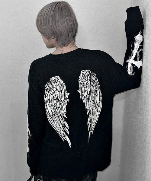 SILVER BULLET(シルバーバレット)の「『SILVER BULLET SELECT AP/シルバーバレットセレクト』クルーネック ファイヤーワッフルロンT(Tシャツ/カットソー・メンズ・ブラック/ホワイト系2/ホワイト/ブラック系2・L/M)」の2枚目の写真