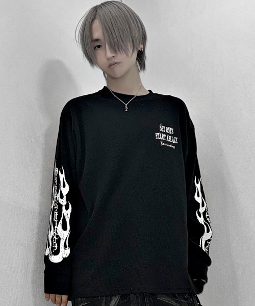 SILVER BULLET(シルバーバレット)の「『SILVER BULLET SELECT AP/シルバーバレットセレクト』クルーネック ファイヤーワッフルロンT(Tシャツ/カットソー・メンズ・ブラック/ホワイト系2/ホワイト/ブラック系2・L/M)」の4枚目の写真
