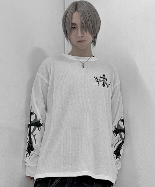 SILVER BULLET(シルバーバレット)の「『SILVER BULLET SELECT AP/シルバーバレットセレクト』クルーネック ファイヤーワッフルロンT(Tシャツ/カットソー・メンズ・ブラック/ホワイト系2/ホワイト/ブラック系2・L/M)」の7枚目の写真