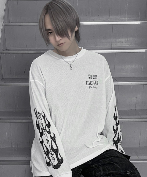 SILVER BULLET(シルバーバレット)の「『SILVER BULLET SELECT AP/シルバーバレットセレクト』クルーネック ファイヤーワッフルロンT(Tシャツ/カットソー・メンズ・ブラック/ホワイト系2/ホワイト/ブラック系2・L/M)」の5枚目の写真