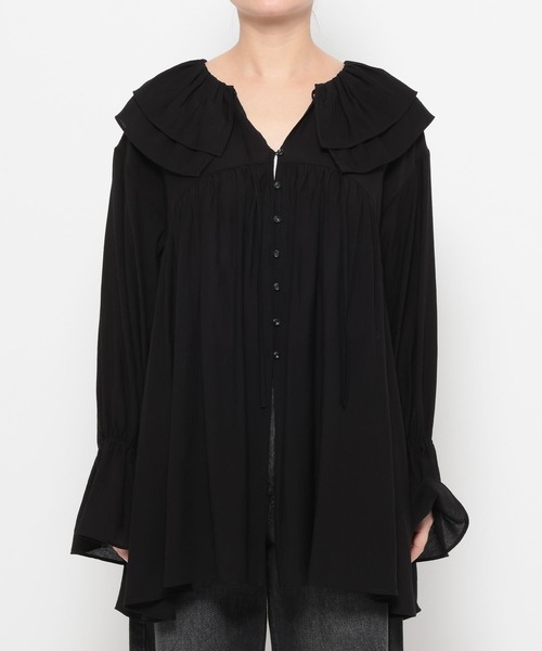 LOWRYS FARM（ローリーズファーム）の「ヨウリュウフリルチュニックブラウス　638707（シャツ/ブラウス・レディース・アイボリー/ブラック/オフホワイト・FREE）」の5枚目の写真