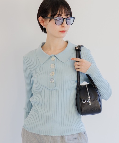Paradise Picnic(パラダイスピクニック)の「LILLY LYNQUE ビッグリブ釦トップス(ニット/セーター・レディース・ピンク/ホワイト/ブルー・FREE)」の2枚目の写真
