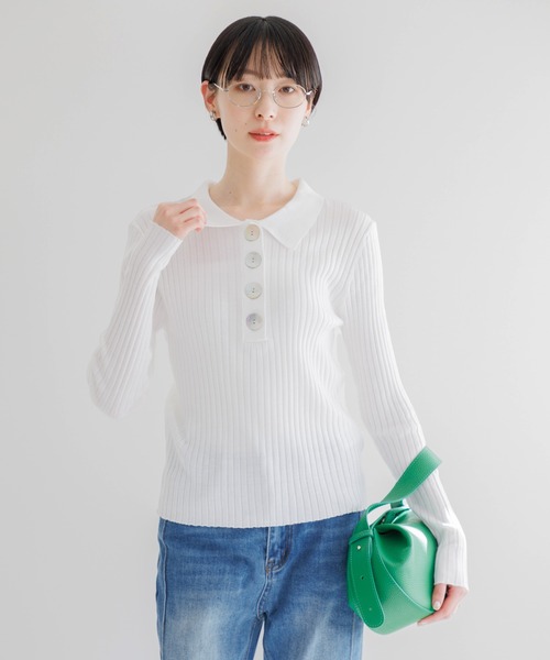 Paradise Picnic(パラダイスピクニック)の「LILLY LYNQUE ビッグリブ釦トップス(ニット/セーター・レディース・ピンク/ホワイト/ブルー・FREE)」の18枚目の写真