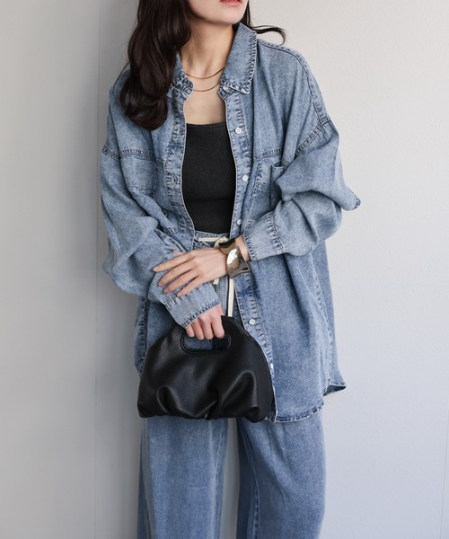 ap retro(アプレトロ)の「【接触冷感】とろみデニム 2WAYルーズオーバーシャツ / 落ち感・大人リラックス・冷房対策(シャツ/ブラウス・レディース・ブルー系その他/ブラック系その他・FREE)」の5枚目の写真