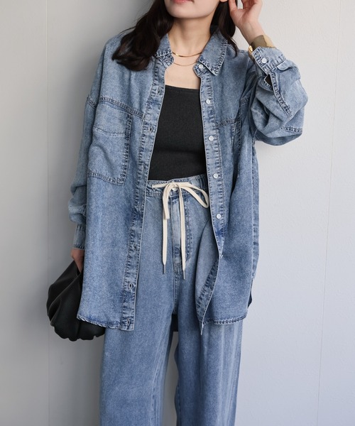 ap retro(アプレトロ)の「【接触冷感】とろみデニム 2WAYルーズオーバーシャツ / 落ち感・大人リラックス・冷房対策(シャツ/ブラウス・レディース・ブルー系その他/ブラック系その他・FREE)」の6枚目の写真
