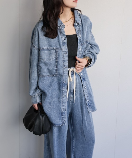 ap retro(アプレトロ)の「【接触冷感】とろみデニム 2WAYルーズオーバーシャツ / 落ち感・大人リラックス・冷房対策(シャツ/ブラウス・レディース・ブルー系その他/ブラック系その他・FREE)」の11枚目の写真