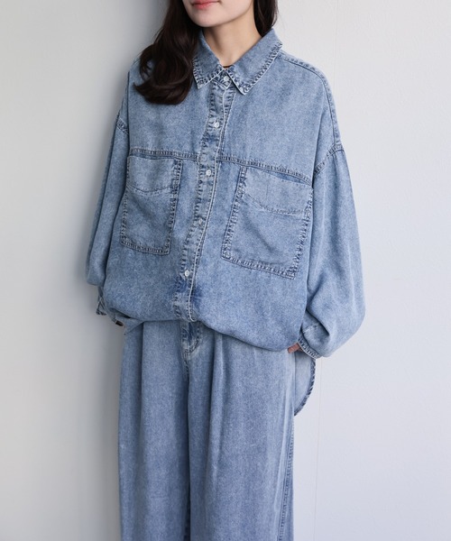 ap retro(アプレトロ)の「【接触冷感】とろみデニム 2WAYルーズオーバーシャツ / 落ち感・大人リラックス・冷房対策(シャツ/ブラウス・レディース・ブルー系その他/ブラック系その他・FREE)」の19枚目の写真