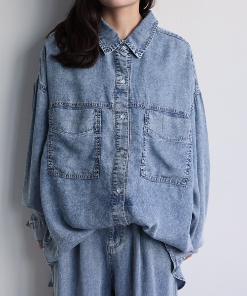 ap retro(アプレトロ)の「【接触冷感】とろみデニム 2WAYルーズオーバーシャツ / 落ち感・大人リラックス・冷房対策(シャツ/ブラウス・レディース・ブルー系その他/ブラック系その他・FREE)」の18枚目の写真