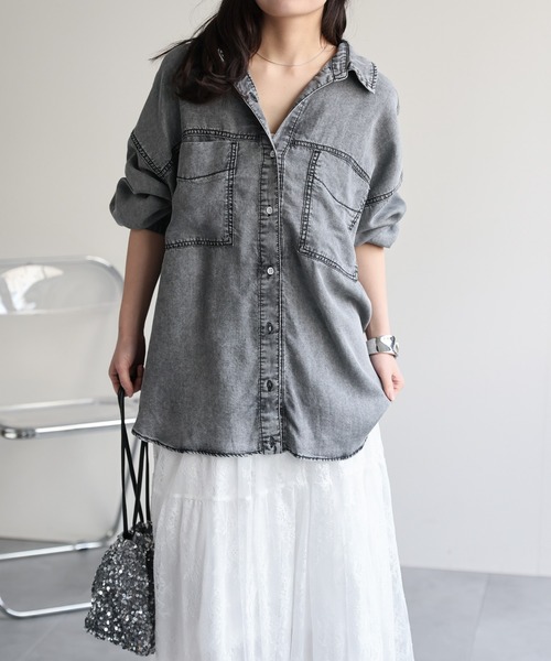 ap retro(アプレトロ)の「【接触冷感】とろみデニム 2WAYルーズオーバーシャツ / 落ち感・大人リラックス・冷房対策(シャツ/ブラウス・レディース・ブルー系その他/ブラック系その他・FREE)」の22枚目の写真