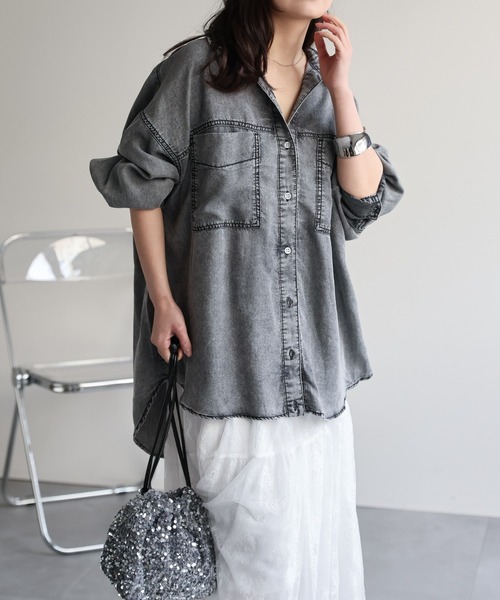 極美品✨️コルピエロ　トリアセテート　シャツ　とろみ素材　ゆったり　グレー　38 fredy emue（フレディエミュ） ブラウス シャツ とろみデニムオーバー