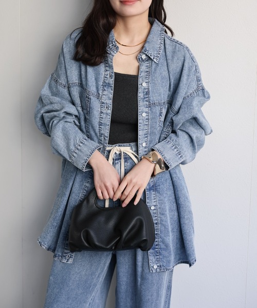 ap retro(アプレトロ)の「【接触冷感】とろみデニム 2WAYルーズオーバーシャツ / 落ち感・大人リラックス・冷房対策(シャツ/ブラウス・レディース・ブルー系その他/ブラック系その他・FREE)」の7枚目の写真