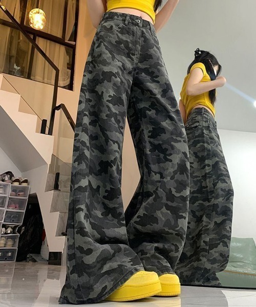 cherryquiri レースカーゴパンツ camo カモ 迷彩柄 リボン付き 迷彩柄ワークパンツ（カーゴパンツ）｜Flugge（フラッジー）の