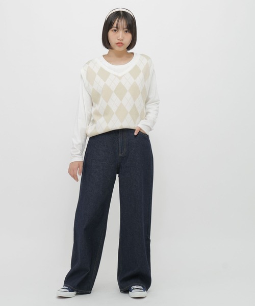 GLOBAL WORK（グローバルワーク）の「ワイドストレートデニム/AND YUA ANY/638780（デニムパンツ・キッズ・ネイビー/ブラック/サックスブルー・LARGE/MEDIUM/SMALL）」の10枚目の写真