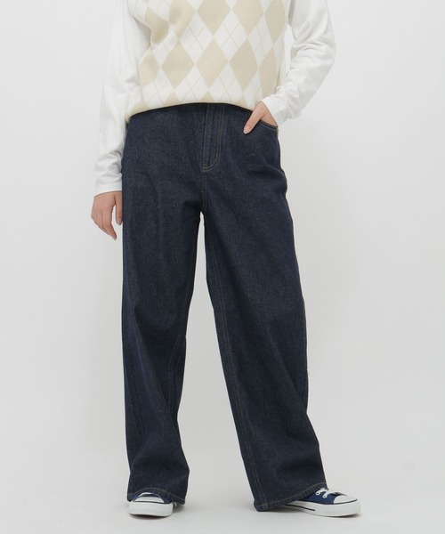 GLOBAL WORK（グローバルワーク）の「ワイドストレートデニム/AND YUA ANY/638780（デニムパンツ・キッズ・ネイビー/ブラック/サックスブルー・LARGE/MEDIUM/SMALL）」の4枚目の写真