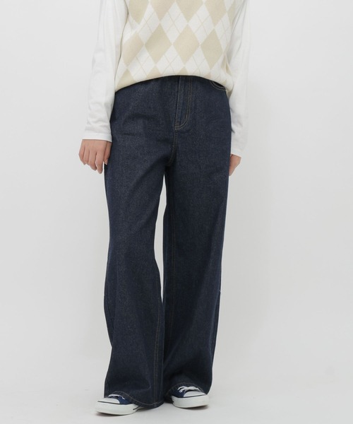 GLOBAL WORK（グローバルワーク）の「ワイドストレートデニム/AND YUA ANY/638780（デニムパンツ・キッズ・ネイビー/ブラック/サックスブルー・LARGE/MEDIUM/SMALL）」の5枚目の写真