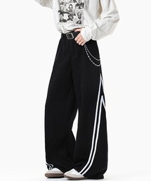 EFFECTION（エフェクション）の「【neos】ユニセックス 2ライン プリント トラック ルーズ ワイド デニム パンツ メンズ レディース（デニムパンツ）」