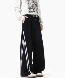 EFFECTION（エフェクション）の「【neos】ユニセックス 2ライン プリント トラック ルーズ ワイド デニム パンツ メンズ レディース（デニムパンツ）」