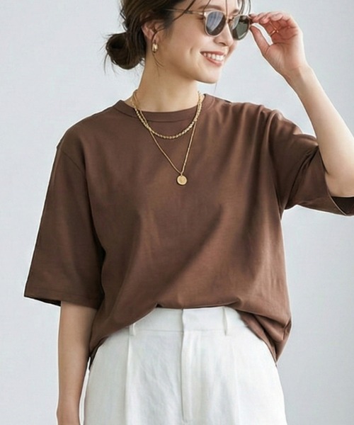 MULEXS(ミューレクス)の「【人気の!】スムースコットン100% ルーズフィットTシャツ / 無地 半袖 カットソー オーバーサイズ ベーシック(Tシャツ/カットソー・レディース・ブルー/チャコール/ピンク/ブラウン・M/L)」の2枚目の写真
