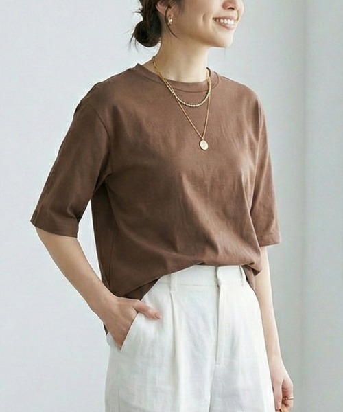 MULEXS(ミューレクス)の「【人気の!】スムースコットン100% ルーズフィットTシャツ / 無地 半袖 カットソー オーバーサイズ ベーシック(Tシャツ/カットソー・レディース・ブルー/チャコール/ピンク/ブラウン・M/L)」の6枚目の写真
