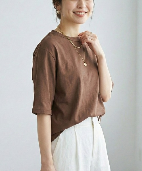 MULEXS(ミューレクス)の「【人気の!】スムースコットン100% ルーズフィットTシャツ / 無地 半袖 カットソー オーバーサイズ ベーシック(Tシャツ/カットソー・レディース・ブルー/チャコール/ピンク/ブラウン・M/L)」の7枚目の写真