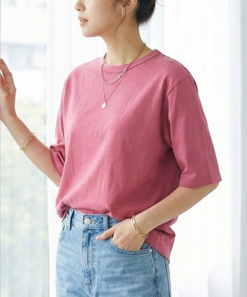 MULEXS(ミューレクス)の「【人気の!】スムースコットン100% ルーズフィットTシャツ / 無地 半袖 カットソー オーバーサイズ ベーシック(Tシャツ/カットソー・レディース・ブルー/チャコール/ピンク/ブラウン・M/L)」の12枚目の写真