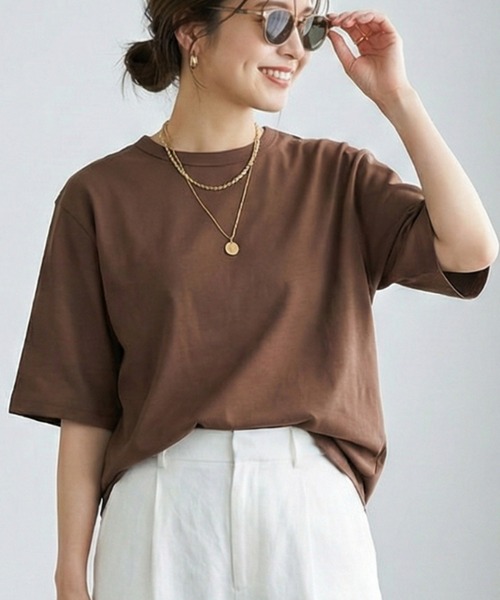 MULEXS(ミューレクス)の「【人気の!】スムースコットン100% ルーズフィットTシャツ / 無地 半袖 カットソー オーバーサイズ ベーシック(Tシャツ/カットソー・レディース・ブルー/チャコール/ピンク/ブラウン・M/L)」の5枚目の写真