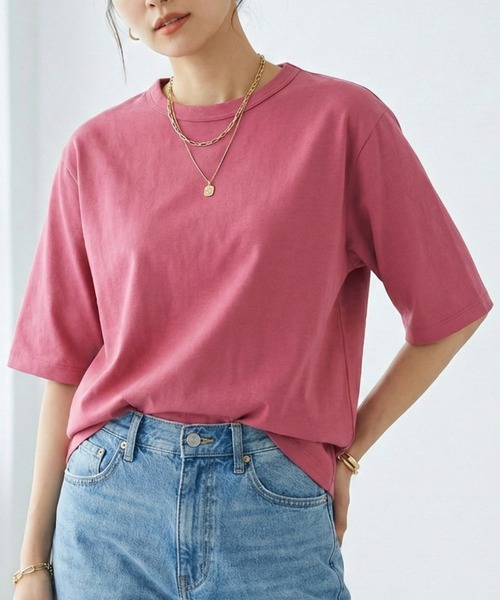 MULEXS(ミューレクス)の「【人気の!】スムースコットン100% ルーズフィットTシャツ / 無地 半袖 カットソー オーバーサイズ ベーシック(Tシャツ/カットソー・レディース・ブルー/チャコール/ピンク/ブラウン・M/L)」の11枚目の写真