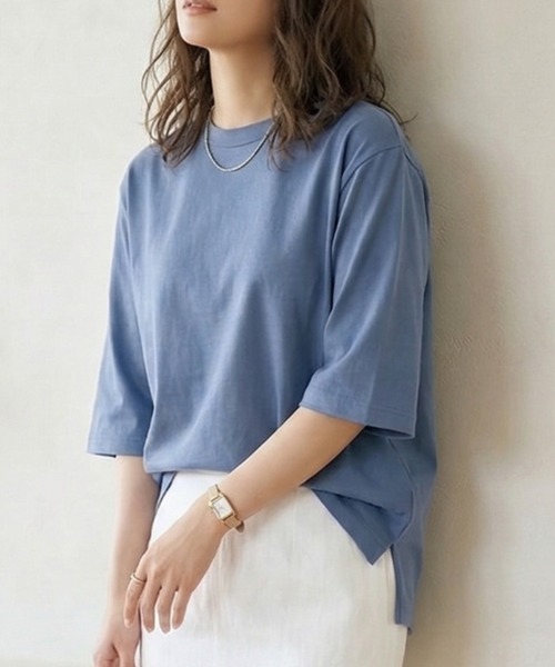 MULEXS(ミューレクス)の「【人気の!】スムースコットン100% ルーズフィットTシャツ / 無地 半袖 カットソー オーバーサイズ ベーシック(Tシャツ/カットソー・レディース・ブルー/チャコール/ピンク/ブラウン・M/L)」の9枚目の写真