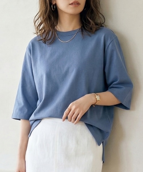 MULEXS(ミューレクス)の「【人気の!】スムースコットン100% ルーズフィットTシャツ / 無地 半袖 カットソー オーバーサイズ ベーシック(Tシャツ/カットソー・レディース・ブルー/チャコール/ピンク/ブラウン・M/L)」の8枚目の写真