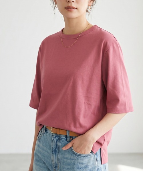 MULEXS(ミューレクス)の「【人気の!】スムースコットン100% ルーズフィットTシャツ / 無地 半袖 カットソー オーバーサイズ ベーシック(Tシャツ/カットソー・レディース・ブルー/チャコール/ピンク/ブラウン・M/L)」の16枚目の写真