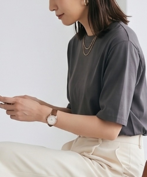 MULEXS(ミューレクス)の「【人気の!】スムースコットン100% ルーズフィットTシャツ / 無地 半袖 カットソー オーバーサイズ ベーシック(Tシャツ/カットソー・レディース・ブルー/チャコール/ピンク/ブラウン・M/L)」の21枚目の写真