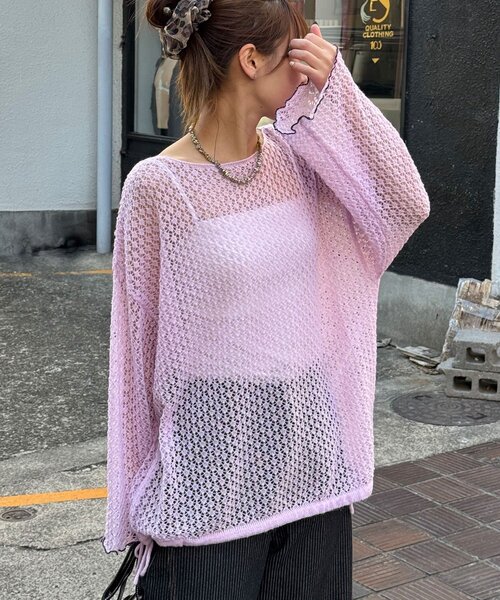 CIAOPANIC（チャオパニック）の「透かし編みルーズニットプルオーバー（ニット/セーター・レディース・グレー/アイボリー/ピンク・ONE SIZE）」の3枚目の写真