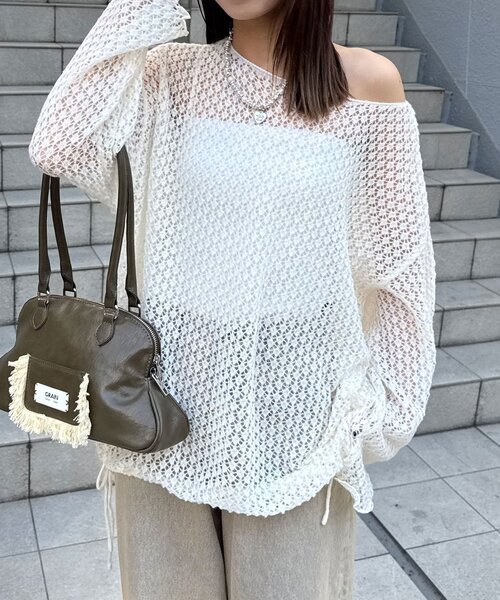 CIAOPANIC（チャオパニック）の「透かし編みルーズニットプルオーバー（ニット/セーター・レディース・グレー/アイボリー/ピンク・ONE SIZE）」の6枚目の写真