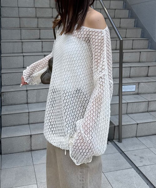 CIAOPANIC（チャオパニック）の「透かし編みルーズニットプルオーバー（ニット/セーター・レディース・グレー/アイボリー/ピンク・ONE SIZE）」の7枚目の写真